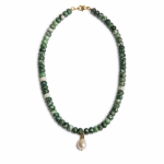 Emerald Pearl - Green Spot Jade necklace with freshwater pearl pendant